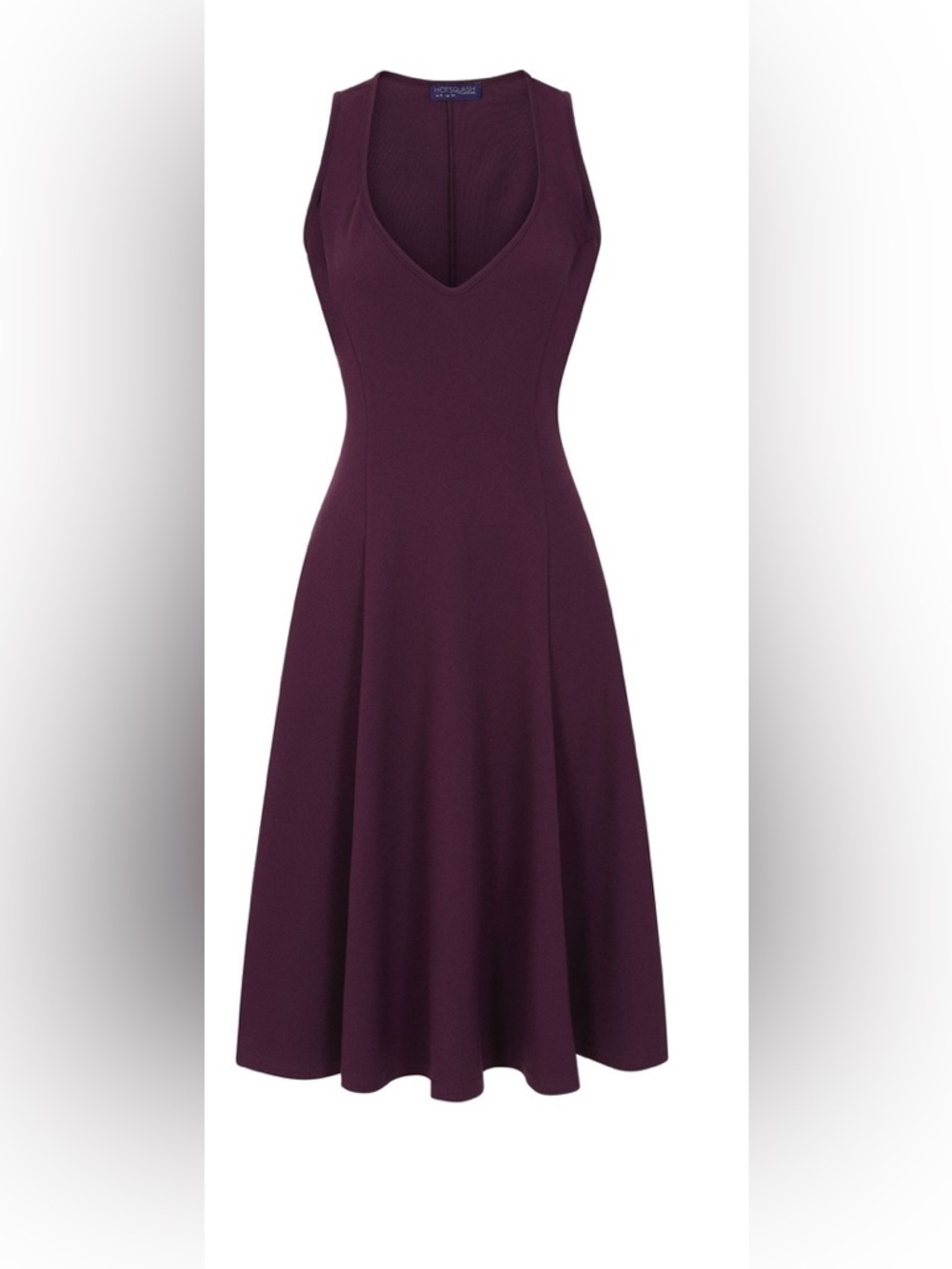 Patra Deep Plum V-Neck Midi A-Line Dress